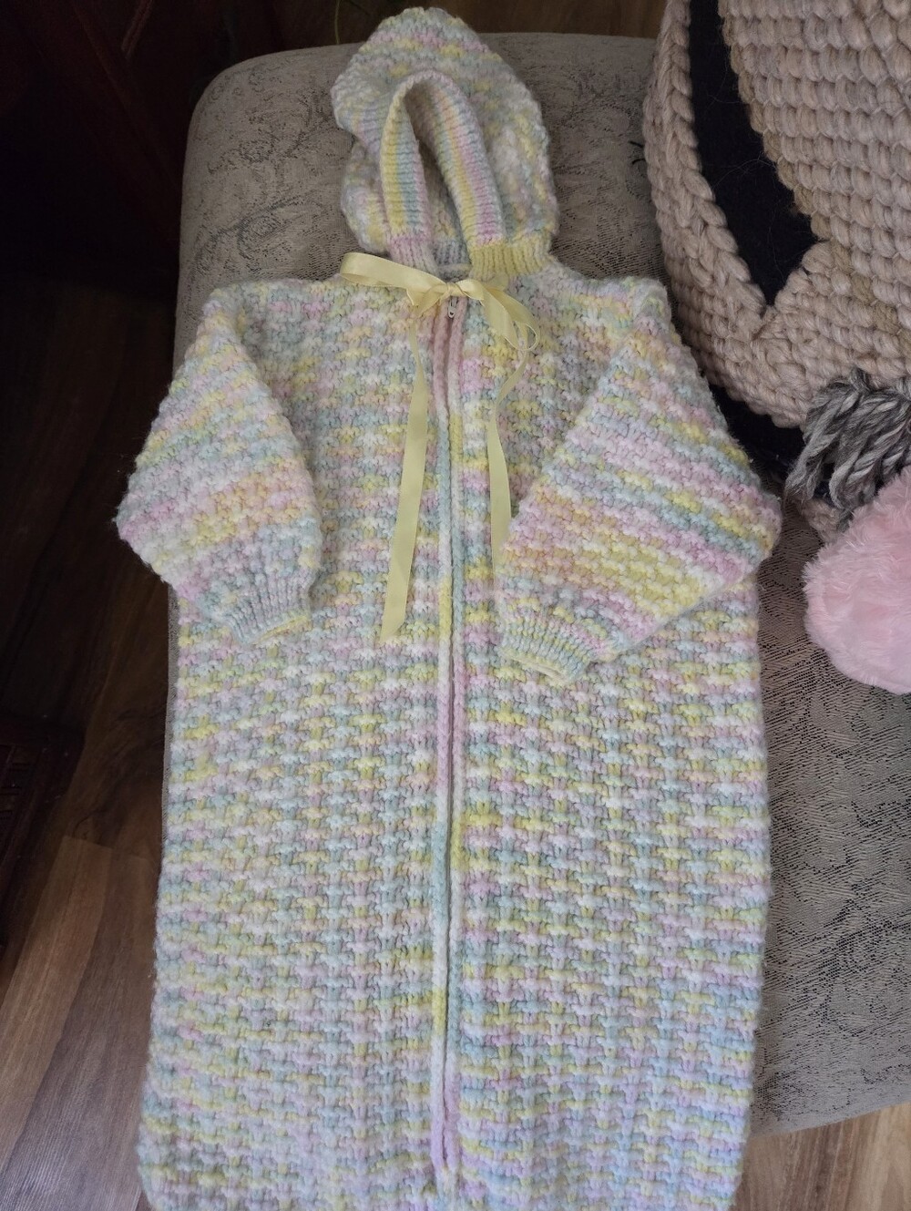 Vintage Handmade Pastel Multicolor Newborn Baby Bunting Hooded Sleep Sack